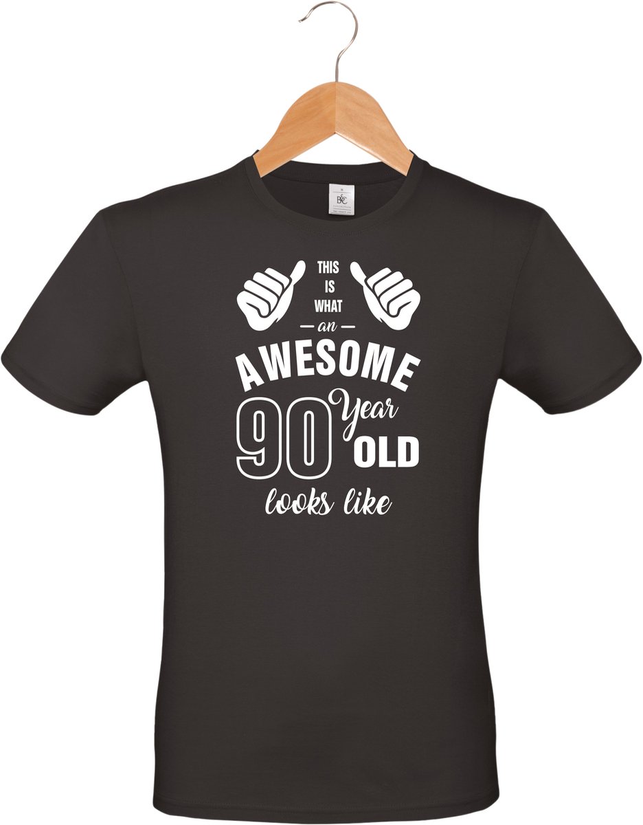 Awesome 90 year - 90 jaar cadeau - unisex T-shirt - verjaardag - zwart - maat L