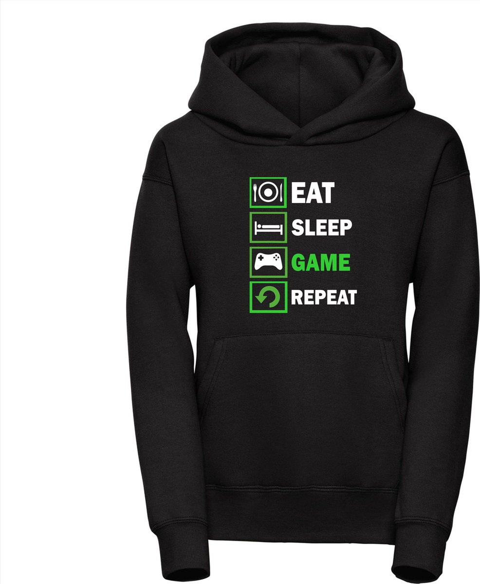 Eat Sleep Game repeat - Hoodie Zwart 152/164