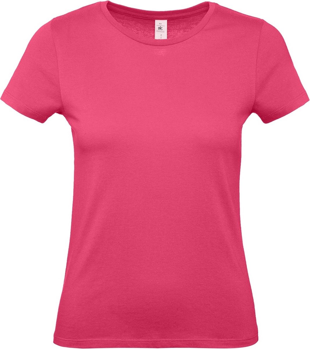 Fuchsia roze basic t-shirts met ronde hals voor dames - katoen - 145 grams - shirts / kleding L (40)