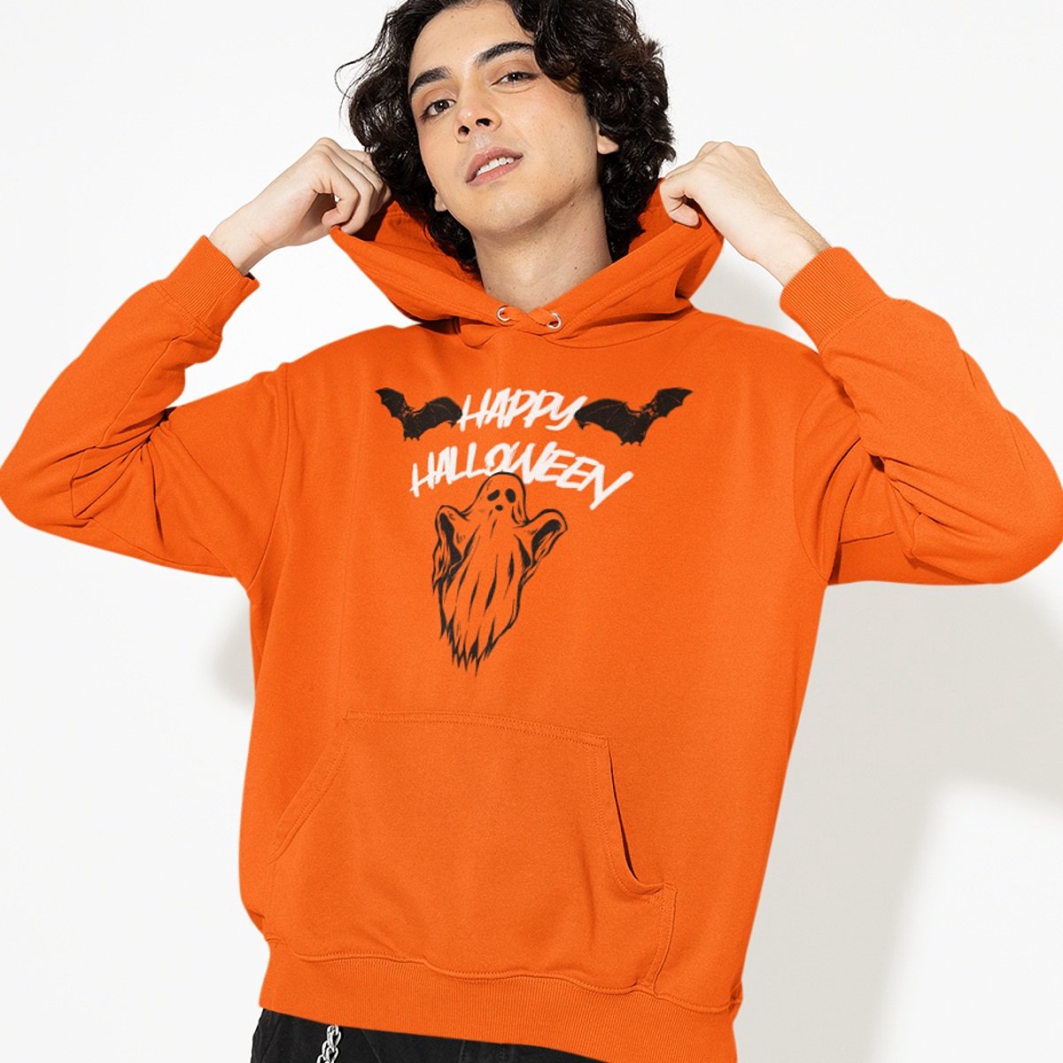 Halloween Hoodie - Ghost & Bats Oranje (MAAT S - UNISEKS FIT) - Halloween kostuum voor volwassenen - Dames & Heren