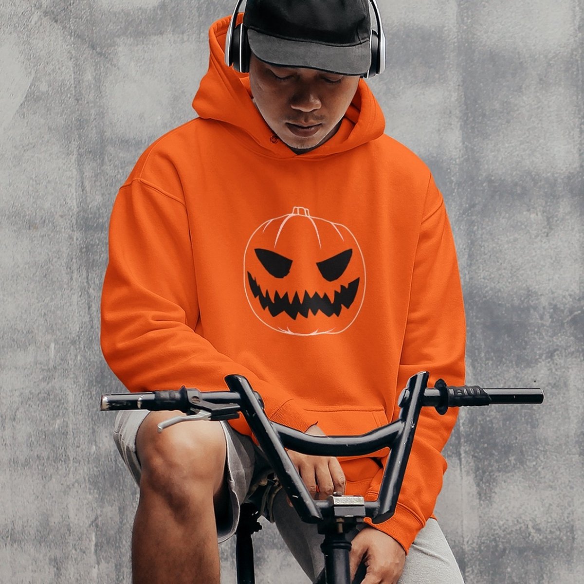 Halloween Hoodie - Pompoen Black/White Oranje (MAAT XL - UNISEKS FIT) - Halloween kostuum voor volwassenen - Dames & Heren