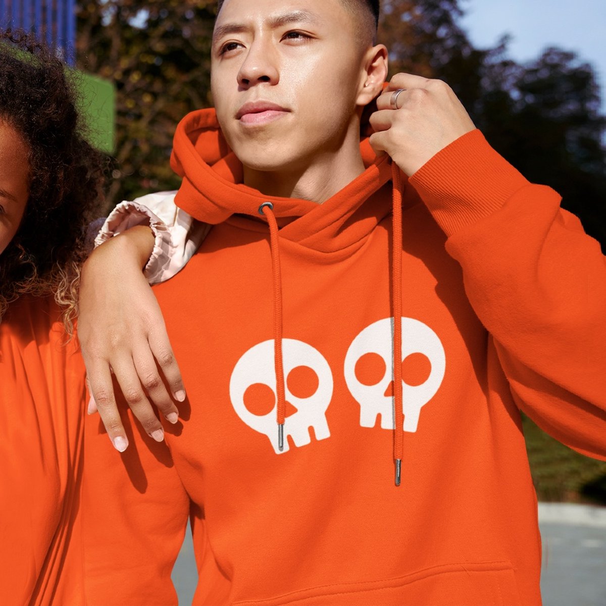 Halloween Hoodie - Skulls Oranje (MAAT S - UNISEKS FIT) - Halloween kostuum voor volwassenen - Dames & Heren