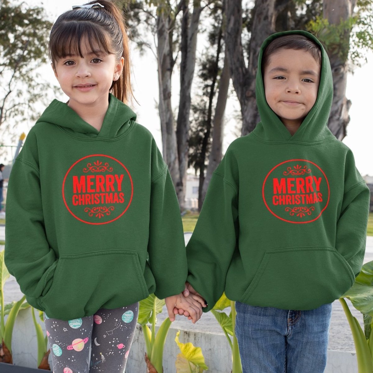 Kerst Hoodie Groen Kind - Merry Christmas Premium (12-14 jaar - MAAT 158/164) - Kerstkleding voor jongens & meisjes