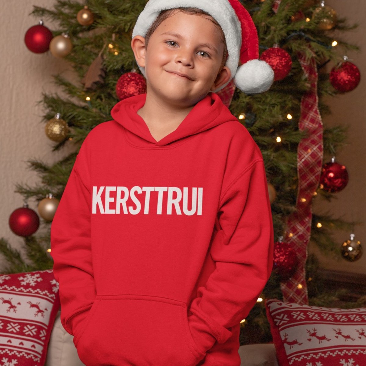 Kerst Hoodie Rood Kind - Kersttrui (12-14 jaar - MAAT 158/164) - Kerstkleding voor jongens & meisjes