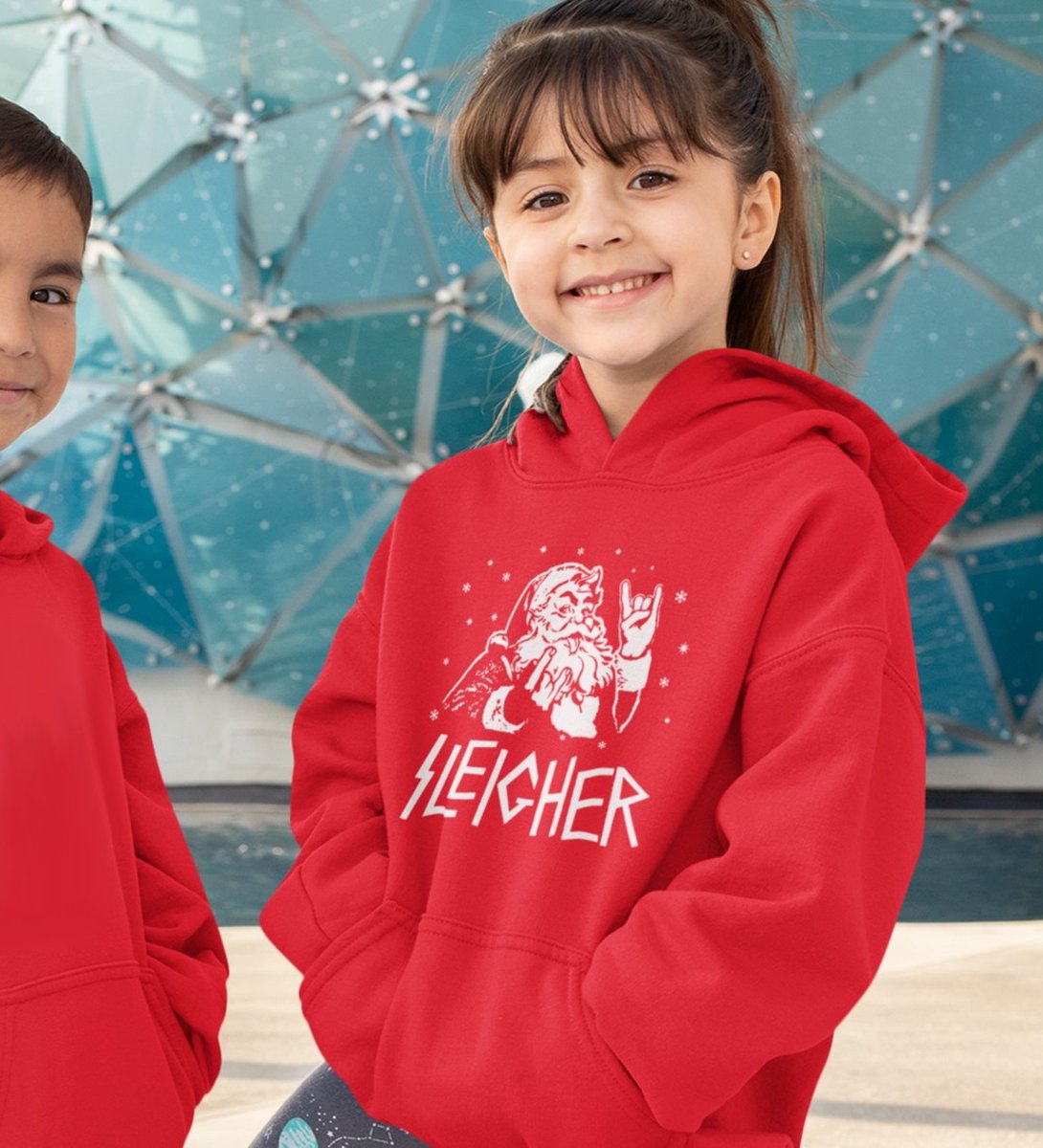 Kerst Hoodie Rood Kind - Sleigher (12-14 jaar - MAAT 158/164) - Kerstkleding voor jongens & meisjes