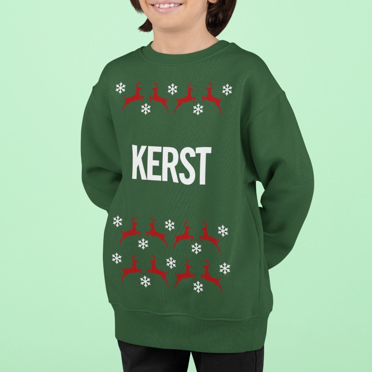 Kersttrui Groen Kind - Kerst Rendieren (12-14 jaar - MAAT 158/164) - Kerstkleding voor jongens & meisjes