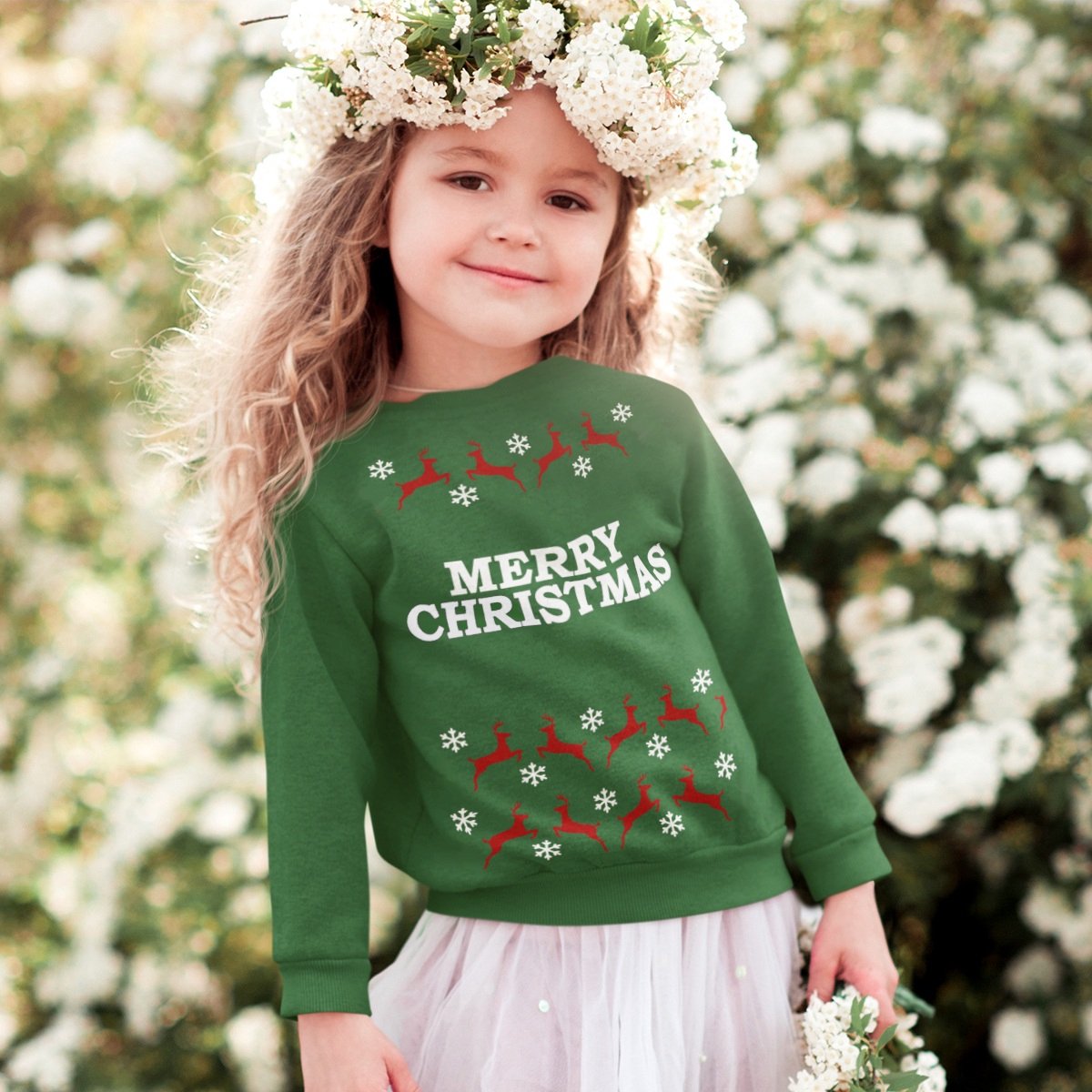 Kersttrui Groen Kind - Merry Christmas Rendieren (12-14 jaar - MAAT 158/164) - Kerstkleding voor jongens & meisjes