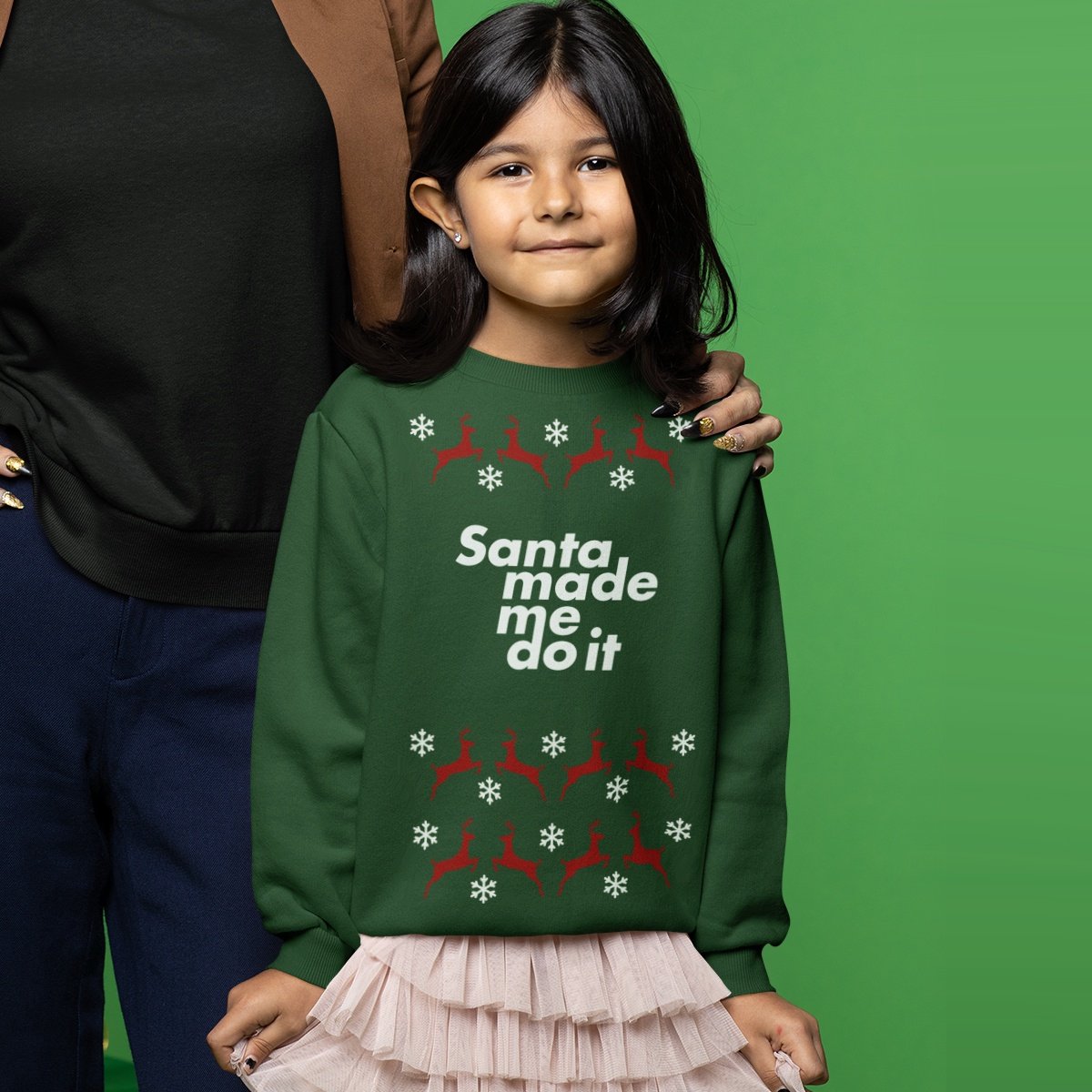 Kersttrui Groen Kind - Santa Made Me Do It Rendieren (12-14 jaar - MAAT 158/164) - Kerstkleding voor jongens & meisjes