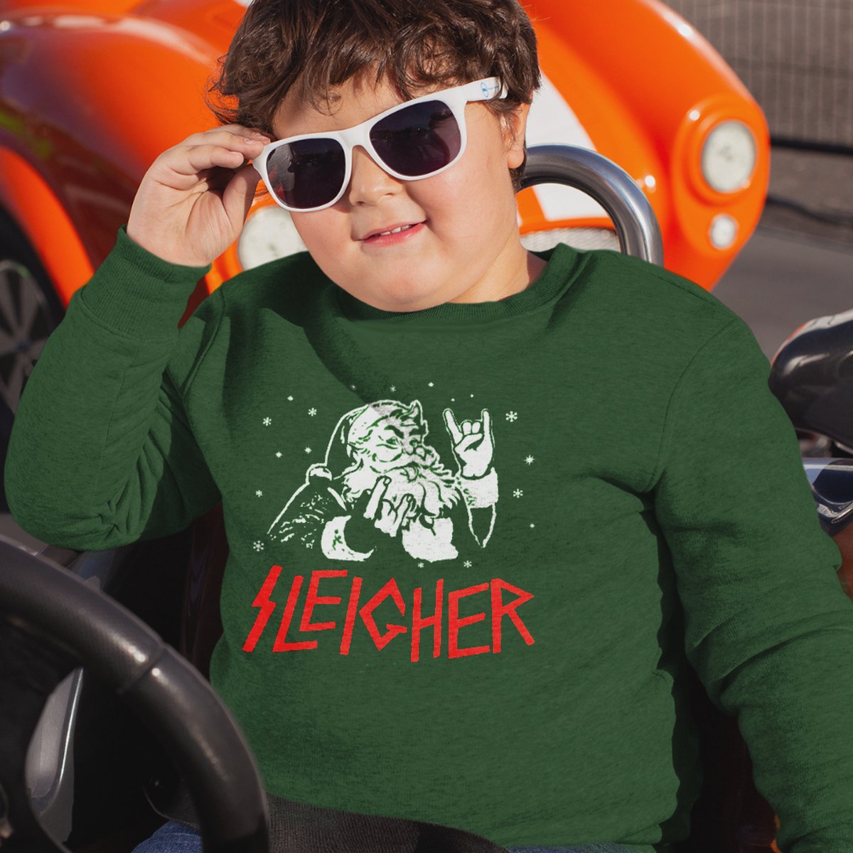 Kersttrui Groen Kind - Sleigher (12-14 jaar - MAAT 158/164) - Kerstkleding voor jongens & meisjes