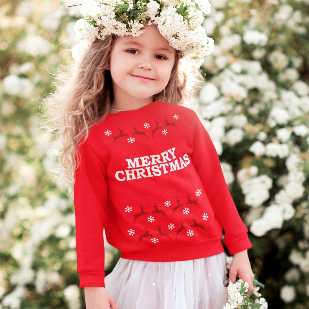 Kersttrui Rood Kind - Merry Christmas Rendieren (12-14 jaar - MAAT 158/164) - Kerstkleding voor jongens & meisjes