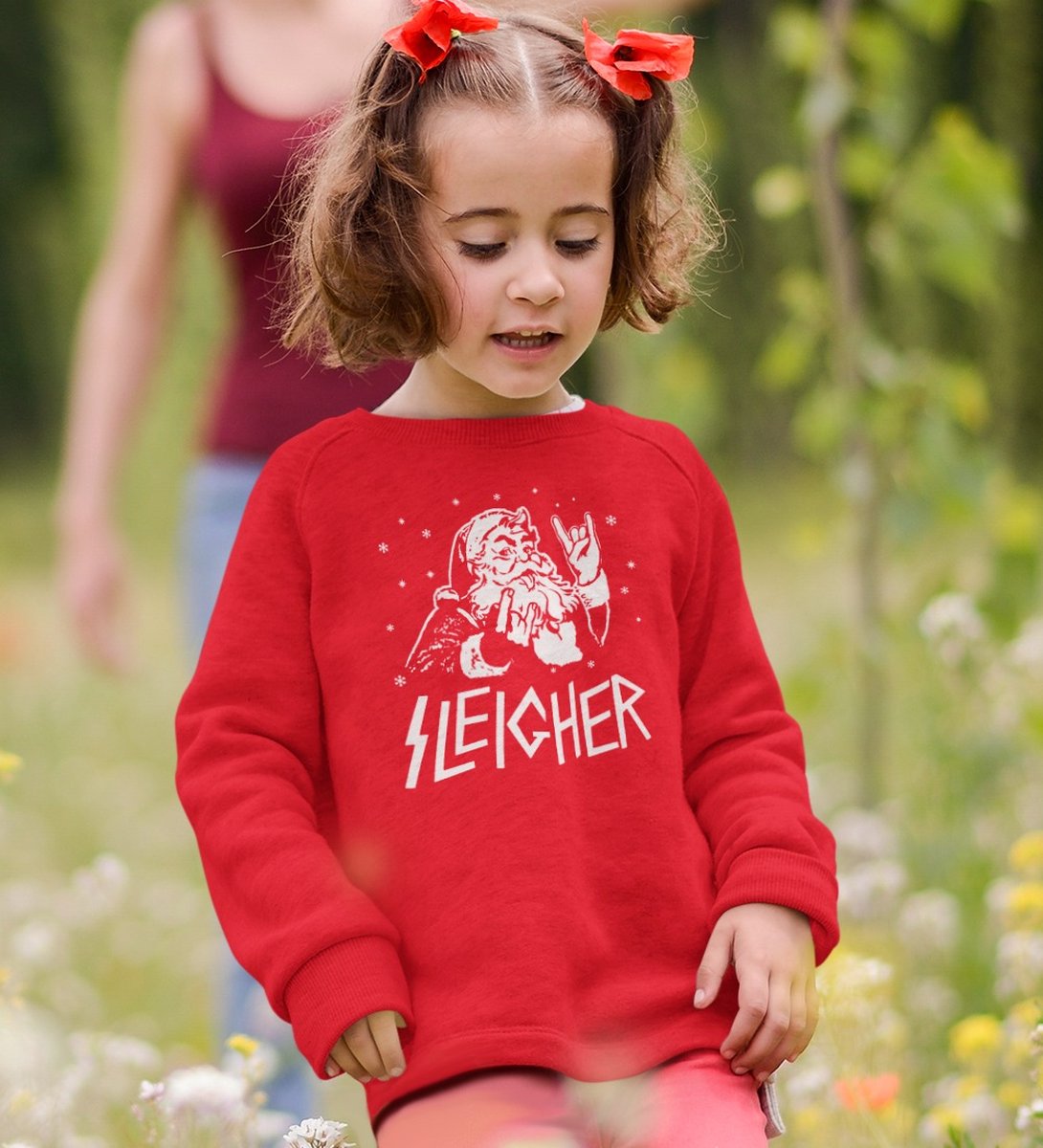 Kersttrui Rood Kind - Sleigher (12-14 jaar - MAAT 158/164) - Kerstkleding voor jongens & meisjes