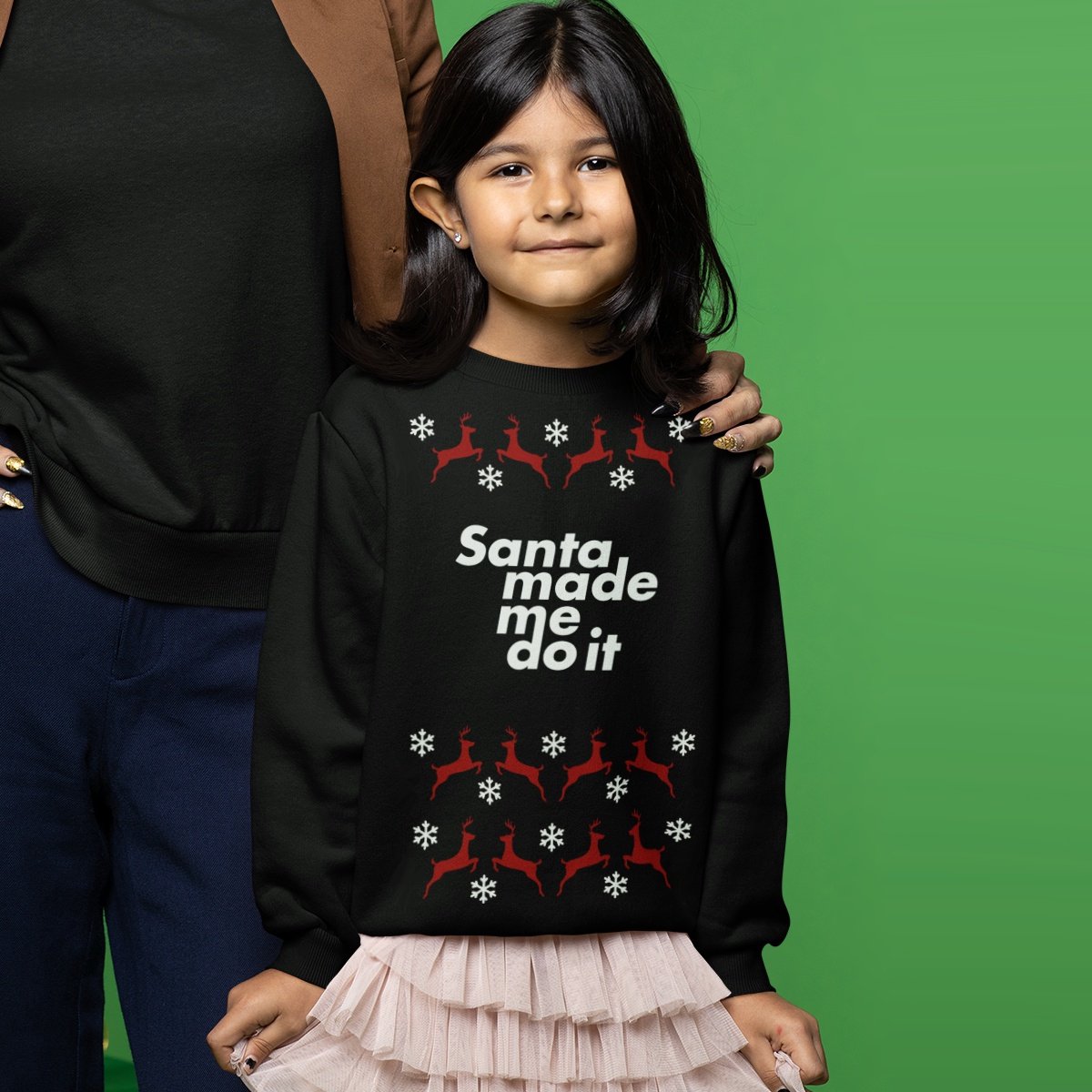 Kersttrui Zwart Kind - Santa Made Me Do It Rendieren (12-14 jaar - MAAT 158/164) - Kerstkleding voor jongens & meisjes