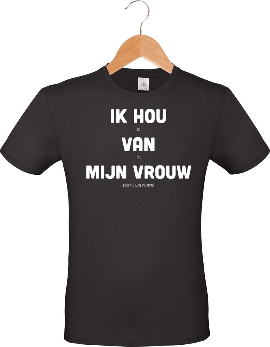 Mannen T-shirt  - Ik hou van mijn vrouw (als ze bier voor me haalt) - zwart - maat M