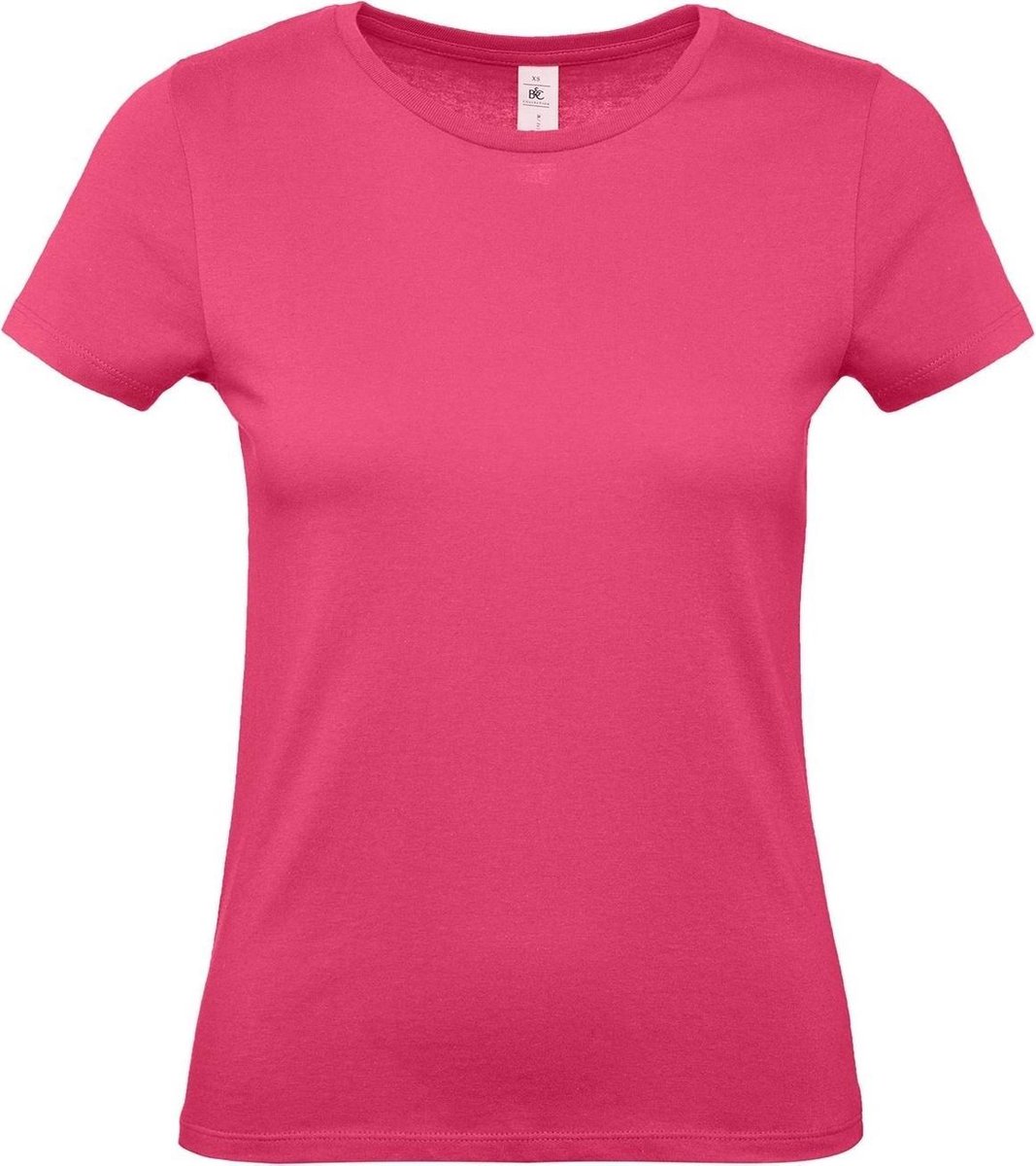 Set van 2x stuks fuchsia roze basic t-shirts met ronde hals voor dames - katoen - 145 grams - shirts / kleding, maat: 2XL (44)