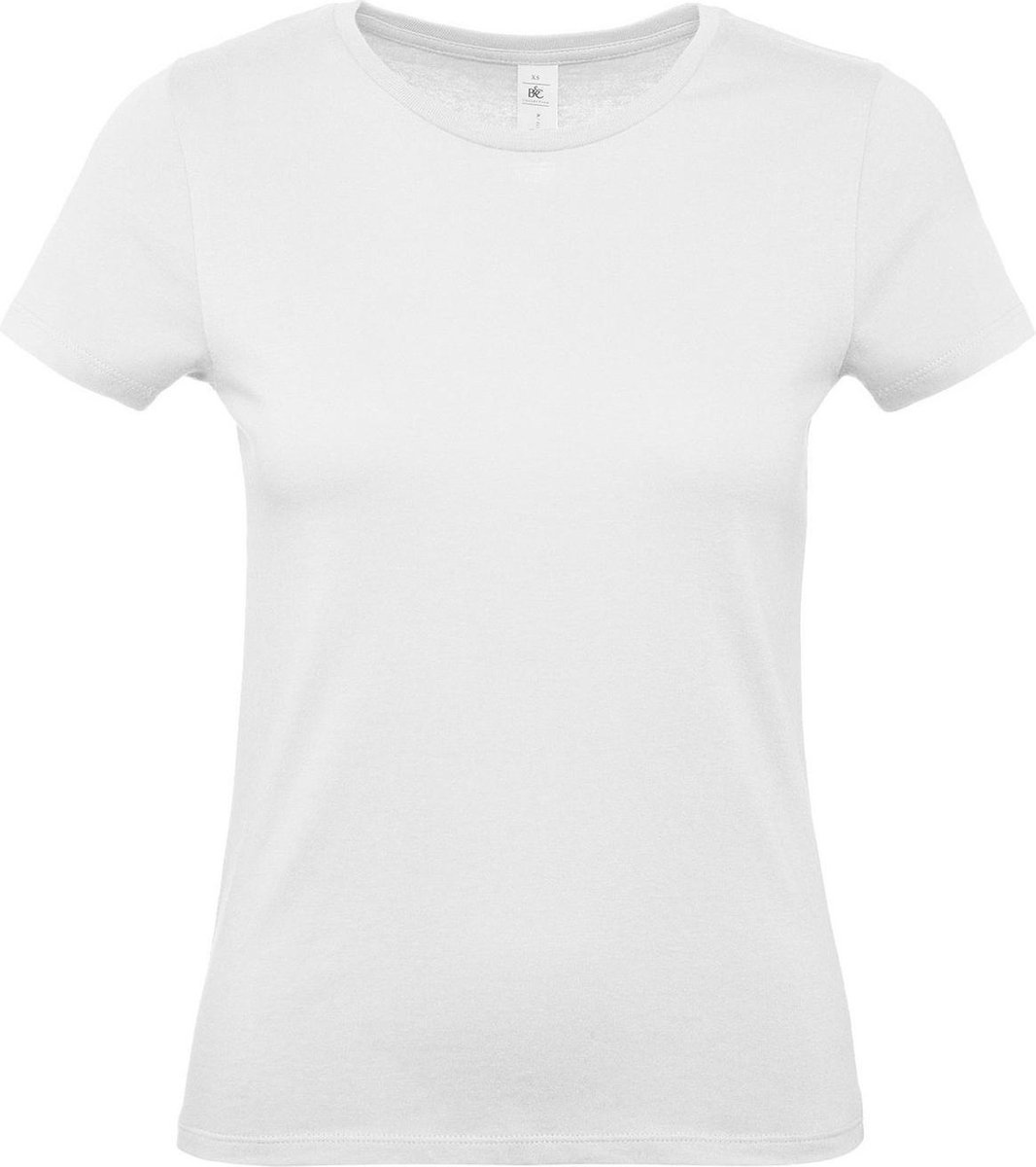 Set van 2x stuks wit basic t-shirts voor dames met ronde hals - katoen - 145 grams - witte shirts / kleding, maat: 2XL (44)