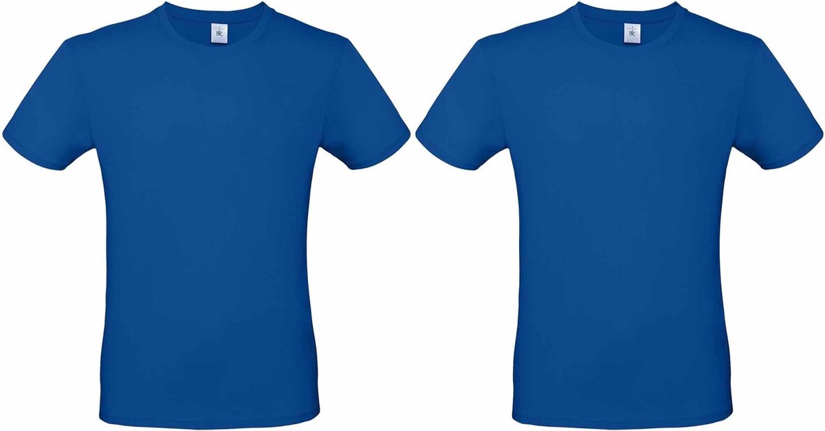 Set van 3x stuks blauw basic t-shirt met ronde hals voor heren - katoen - 145 grams - witte shirts / kleding, maat: M (50)
