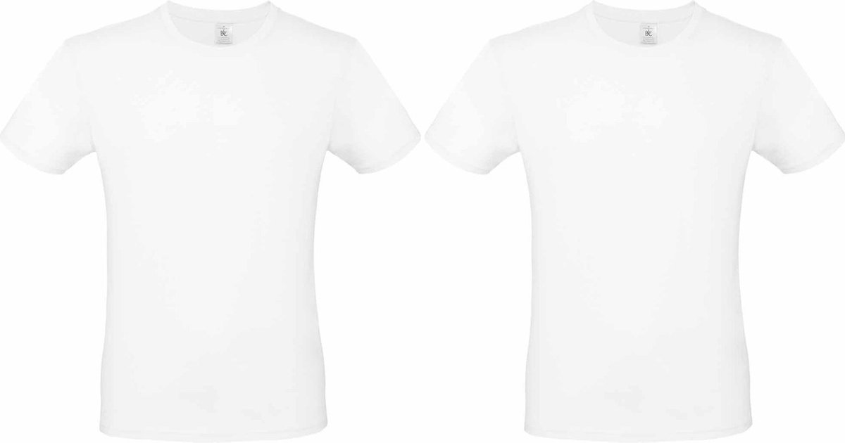 Set van 3x stuks wit basic t-shirt met ronde hals voor heren - katoen - 145 grams - witte shirts / kleding, maat: L (52)