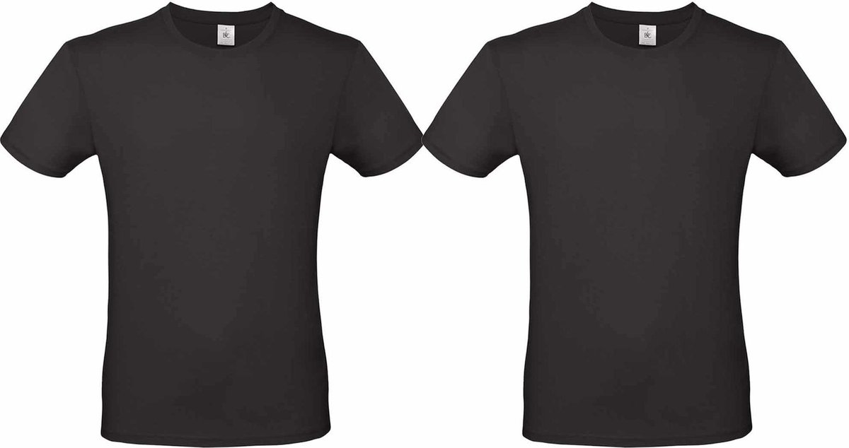 Set van 3x stuks zwart basic t-shirt met ronde hals voor heren - katoen - 145 grams - zwarte shirts / kleding, maat: L (52)