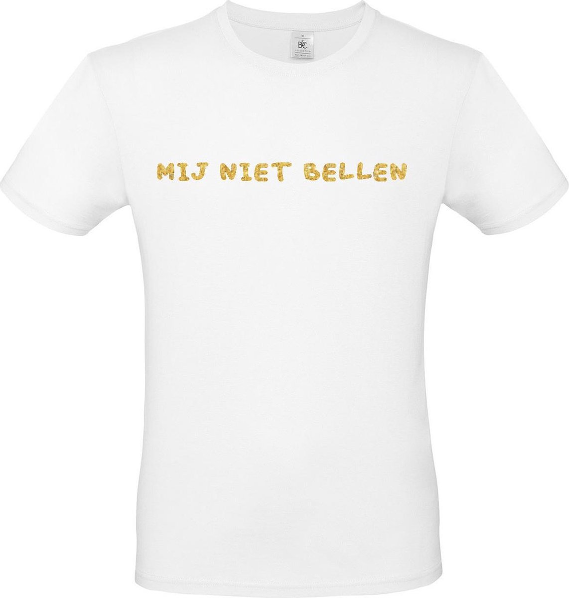 T-shirt met opdruk “Mij niet bellen”, Wit T-shirt met goudkleurige opdruk