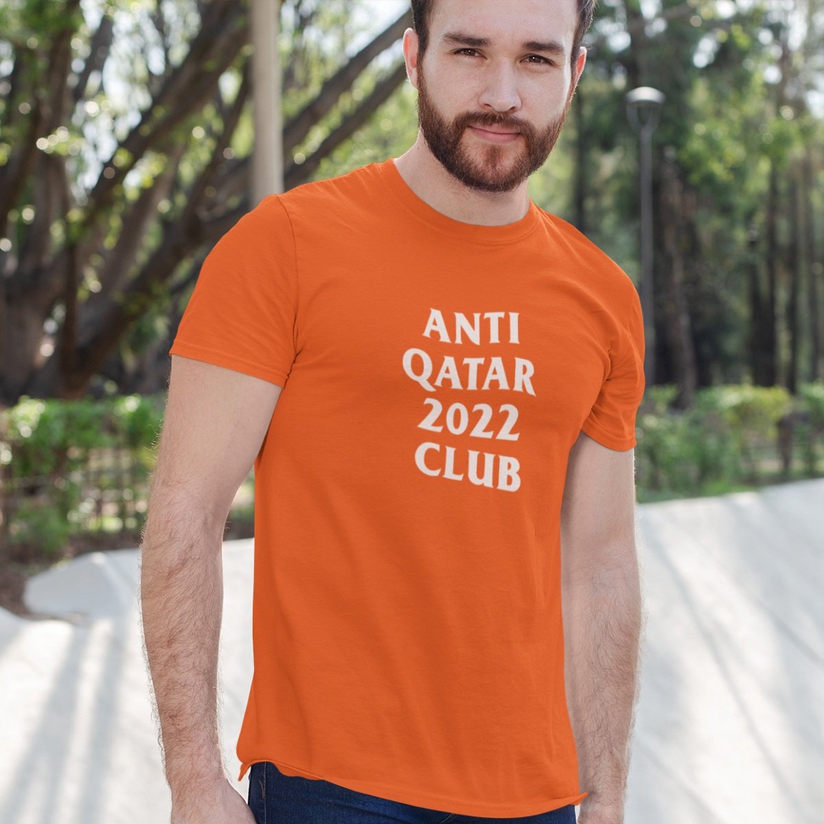 WK T-shirt - Anti Qatar 2022 Club - Oranje Heren (MAAT L) - WK Feestkleding