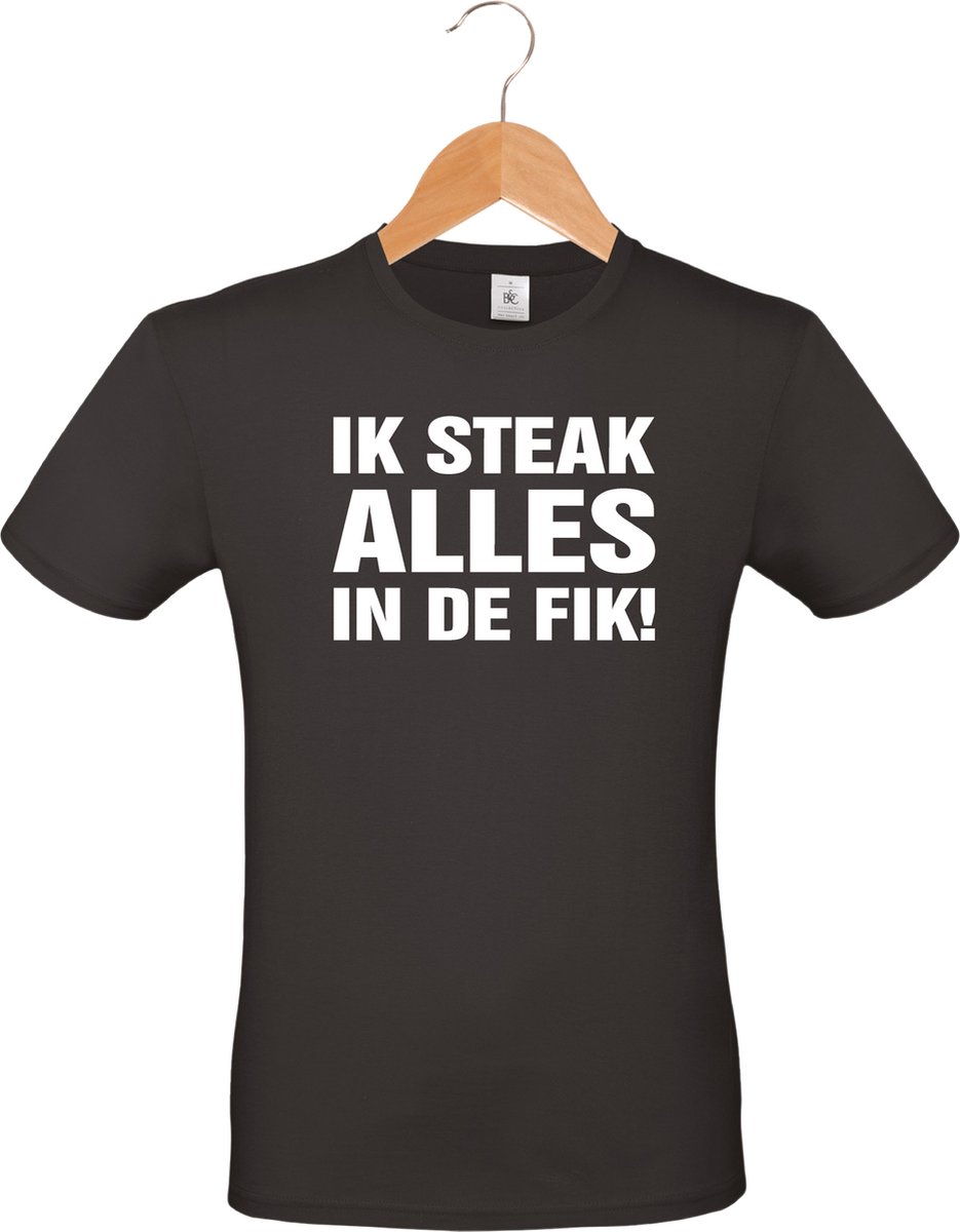 mijncadeautje - T-shirt - zwart - Ik steak alles in de fik - cadeau verjaardag - vaderdag - BBQ - maat L