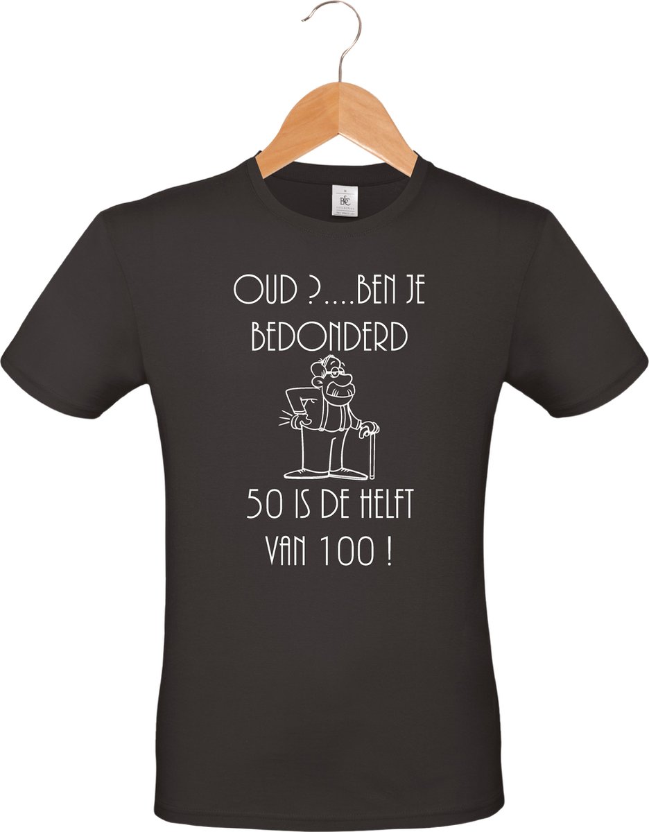 mijncadeautje - T-shirt unisex - Abraham - Verjaardag - 50 jaar - Oud... ben je bedonderd - 50 is de helft van 100 - maat XL