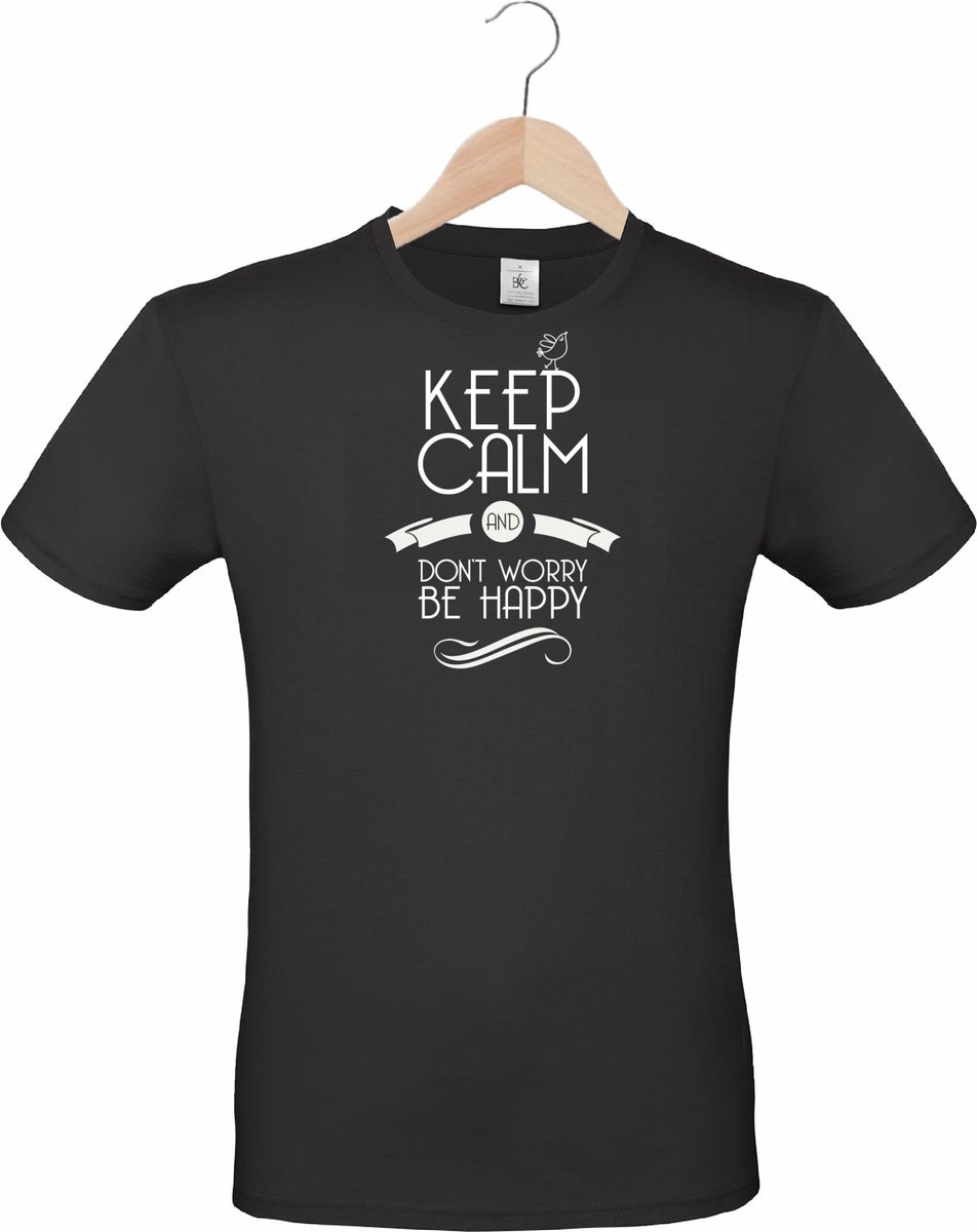 mijncadeautje - T-shirt unisex - zwart - Keep Calm - Dont Worry be Happy - maat XXL