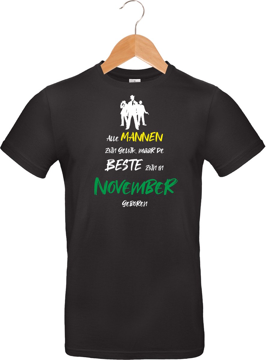 mijncadeautje - mannen t-shirt - zwart - opdruk kleur -  alle mannen zijn gelijk - november  - maat L