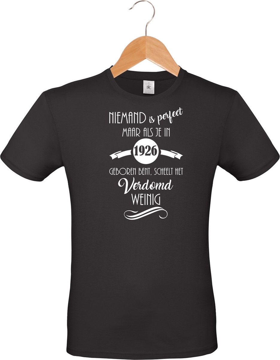 mijncadeautje - unisex T-shirt - zwart - Niemand is perfect - geboortejaar 1926 - maat XL