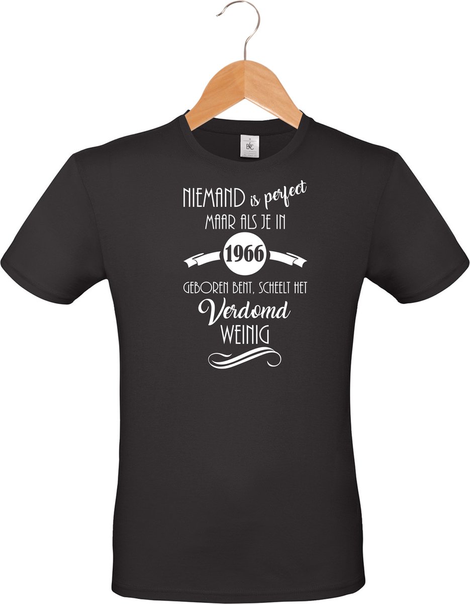 mijncadeautje - unisex T-shirt - zwart - Niemand is perfect - geboortejaar 1966 - maat XXL