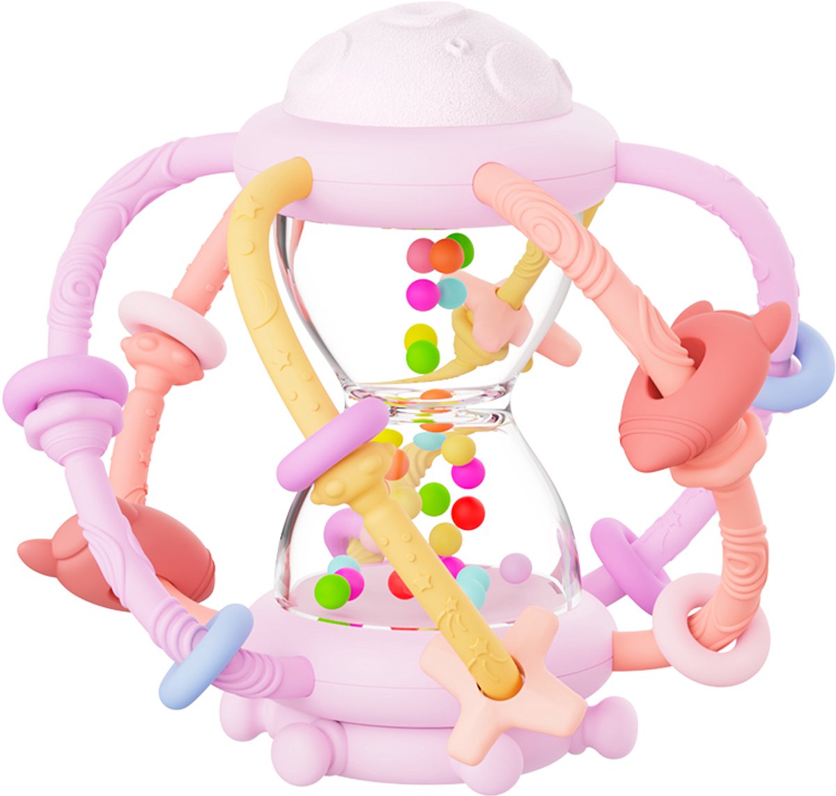 Be Sure Store® - Zandloper Rammelaar & Bijtspeelgoed - Roze - Baby Speelgoed - Speelgoed 1 Jaar - Montessori Speelgoed - Speelgoed 6 Maanden - Speelgoed - Kinderspeelgoed - Bijtring - Rammelaar - Educatief Speelgoed - Baby