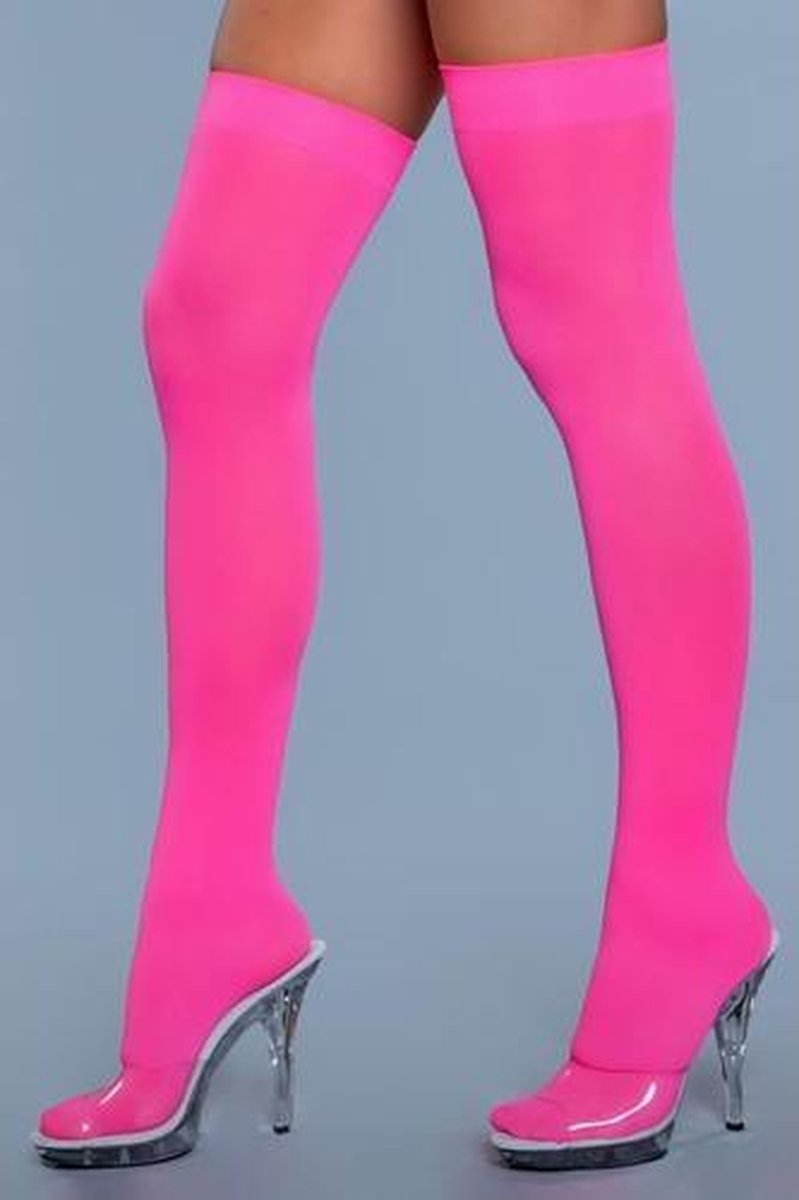 Hoge Nylon Kousen - Neon Roze