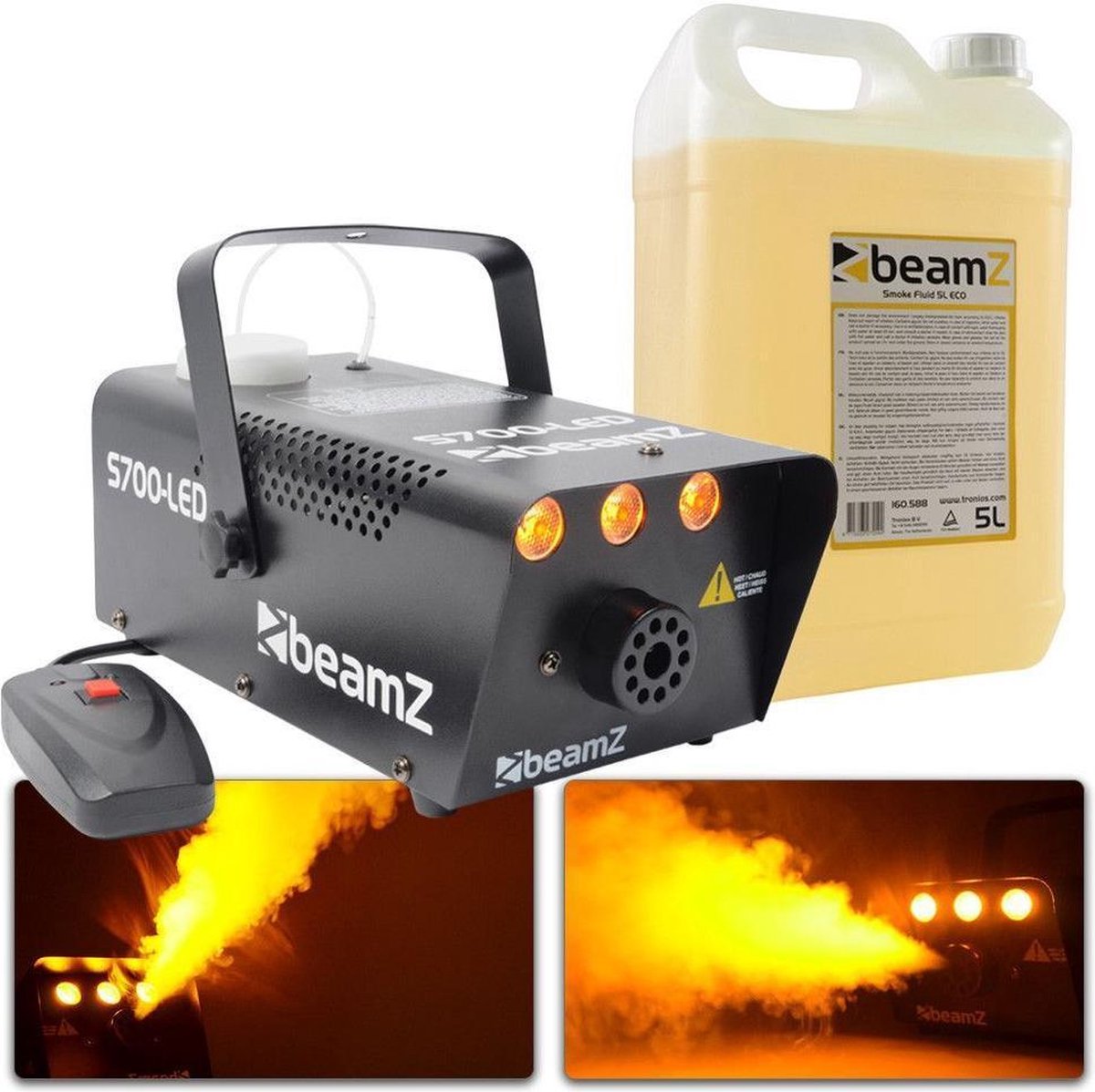 Rookmachine - BeamZ S700-LED met vlameffect en ruim 5L rookvloeistof