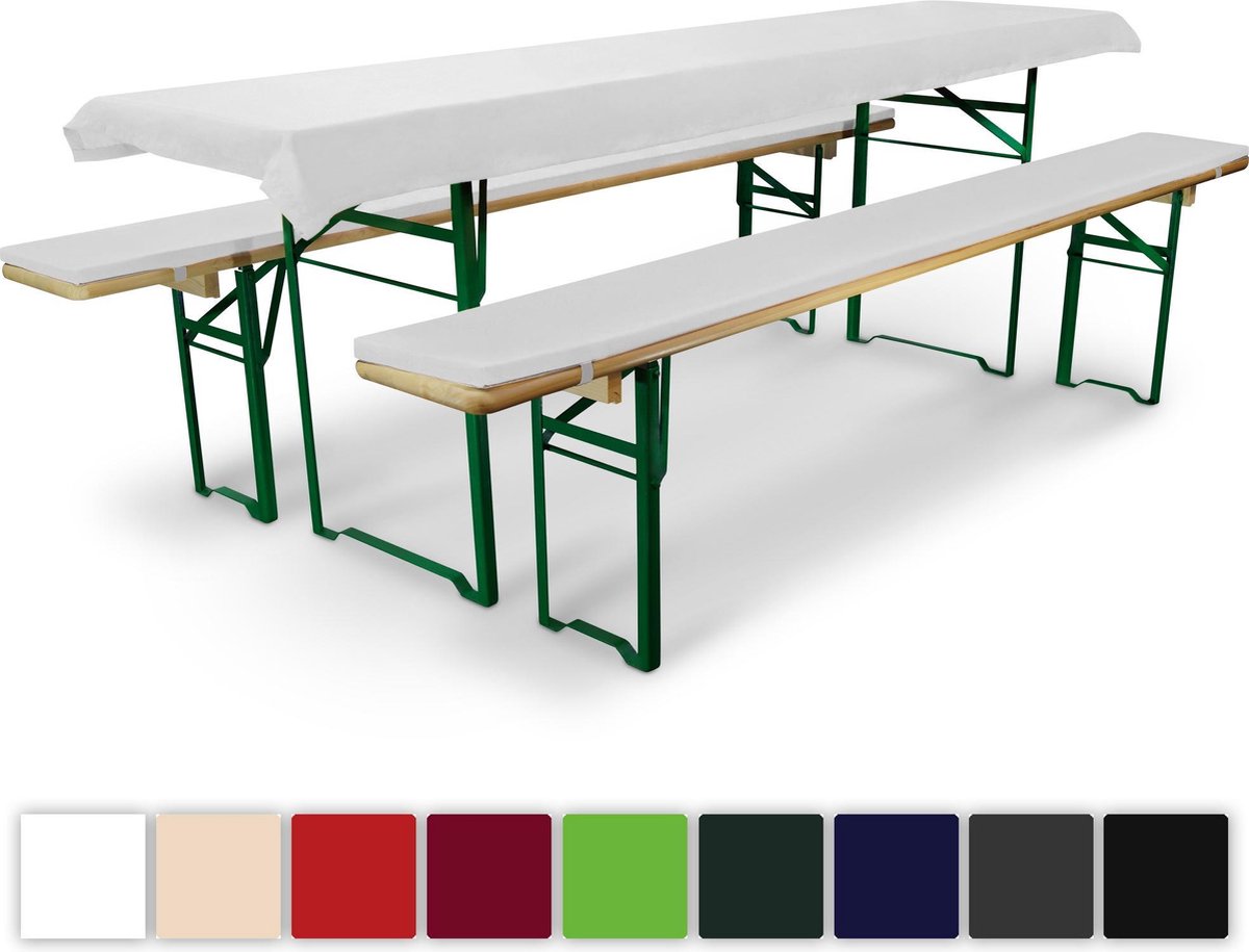 Beautissu Comfort XS gewatteerde bierbankkussentjes & tafelkleed voor bierbank 220x70cm wit