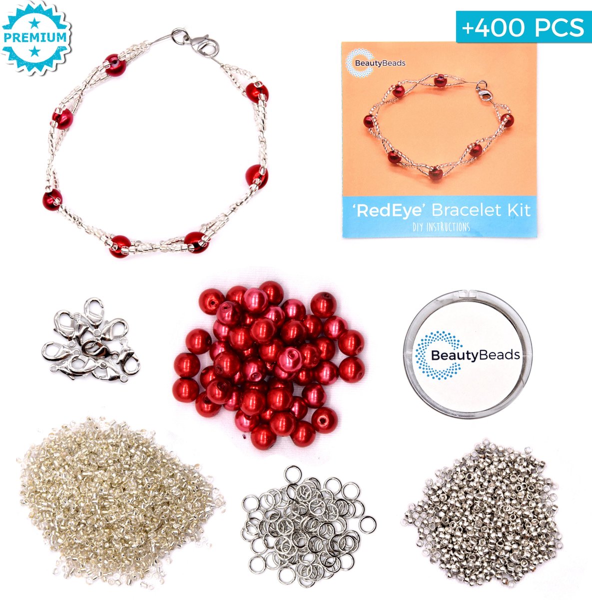 BeautyBeads Doe-Het-Zelf Armband Sieradenpakket – Uitgebreide Juwelenkit met Kralen en Bedels – Zelf Sieraden Maken met +400 Onderdelen – Doe Het Zelf Armband Kit BB103NT