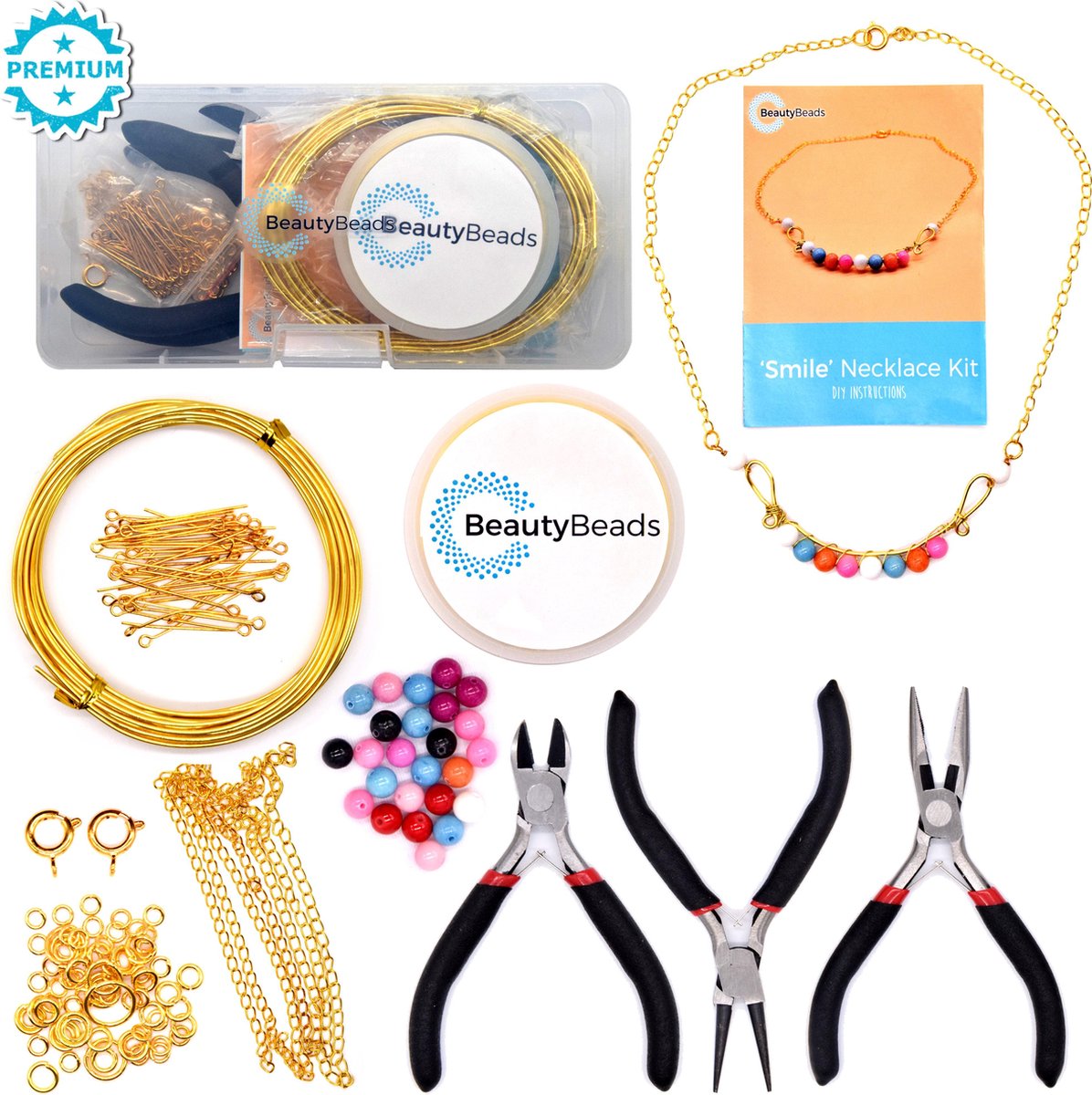 BeautyBeads SMILE Halsketting Sieradenpakket – Uitgebreide Juwelenkit met Kralen en Gereedschap – Zelf Juwelen Maken met Uitgebreid Stappenplan – Doe Het Zelf Halsketting Kit BB104