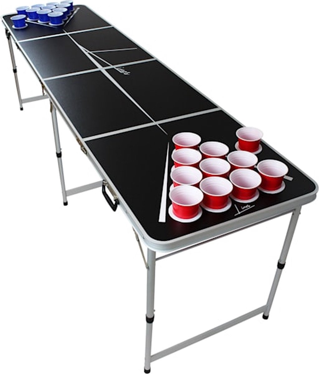 BeerCup Backspin Beer Pong tafelset hout Lines - Beerpong tafel 244 x 76 x 61 cm - 100 party bekers