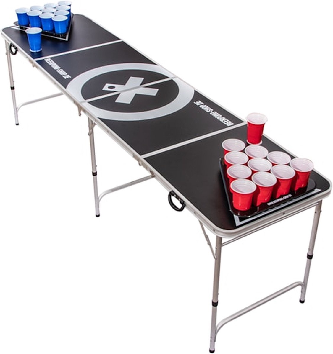   Baseliner Beer Pong - Beerpongtafel - Speltafel - 244 x 76 x 61 cm - Inklapbaar - 100 Cups - 2 Racks - Aluminium