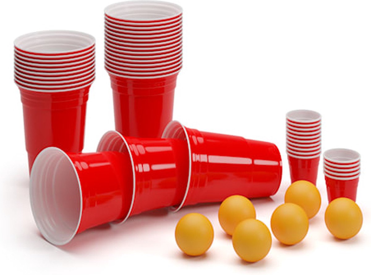 BeerCup Federer Ultimate Beer Pong feestpakket - 100 x bierbeker - 100 x borrelbeker - 6x ballen