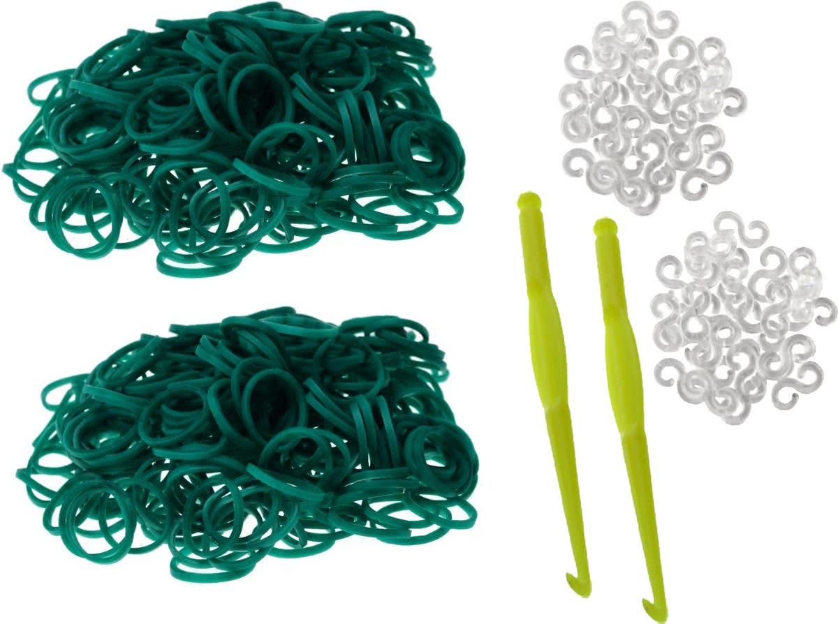 600 Loom Bands met 2 weefhaken en S-clips groen