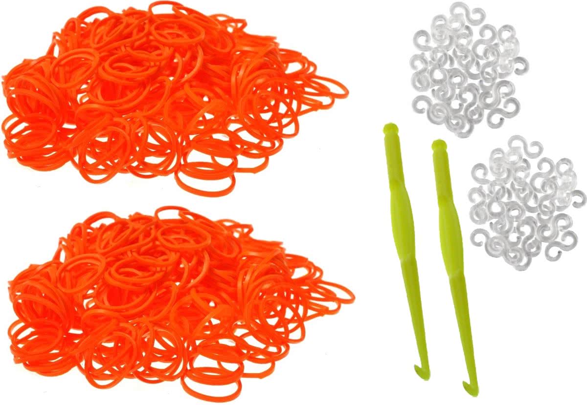 600 Loom Bands met 2 weefhaken en S-clips oranje