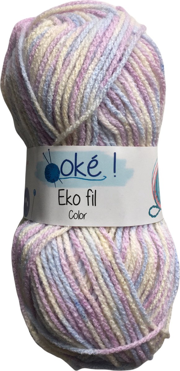 Eko fil - 5 bollen licht roze/geel/blauw (321) -gemêleerd acryl garen - pendikte 3,5/4 mm.