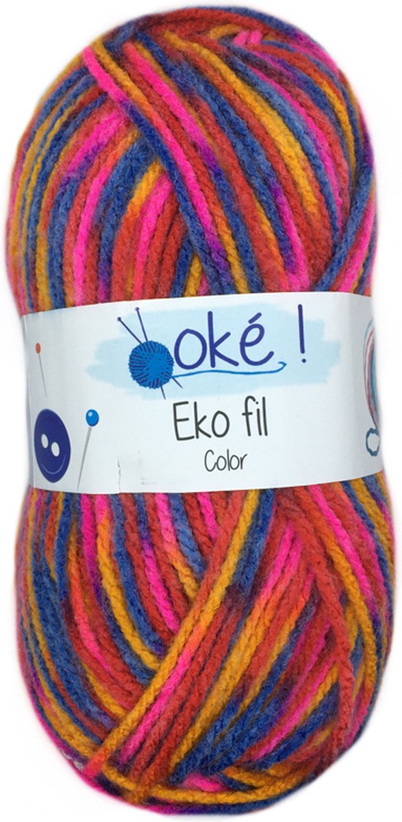 Oké Eko fil gemêleerd acryl garen - multicolor fel gekleurd (325) - 1 bol van 50 gram - pendikte 3,5/4 mm.