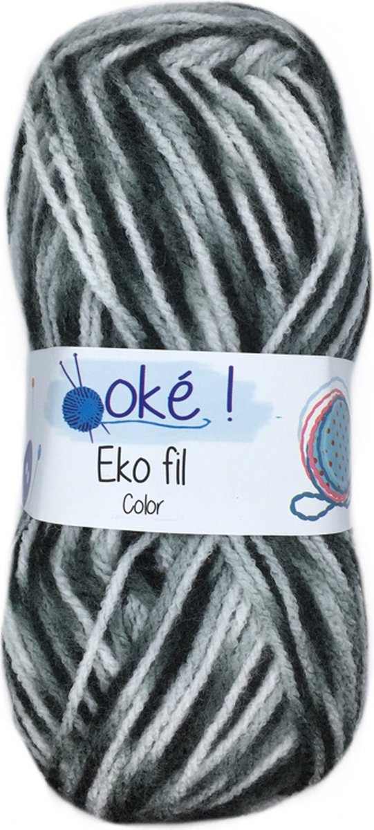 Oké Eko fil gemêleerd acryl garen - zwart/grijs (320) - 1 bol van 50 gram - pendikte 3,5/4 mm.