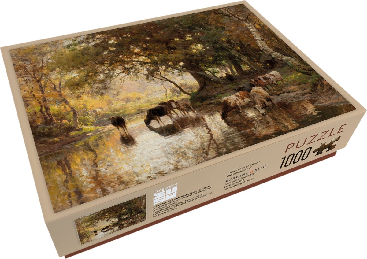 Bekking & Blitz - Puzzel - 1.000 stukjes - Kunst - Dieren - Rustende koeienhoeder aan oever - Julius van de Sande Bakhuyzen - Drents Museum Assen