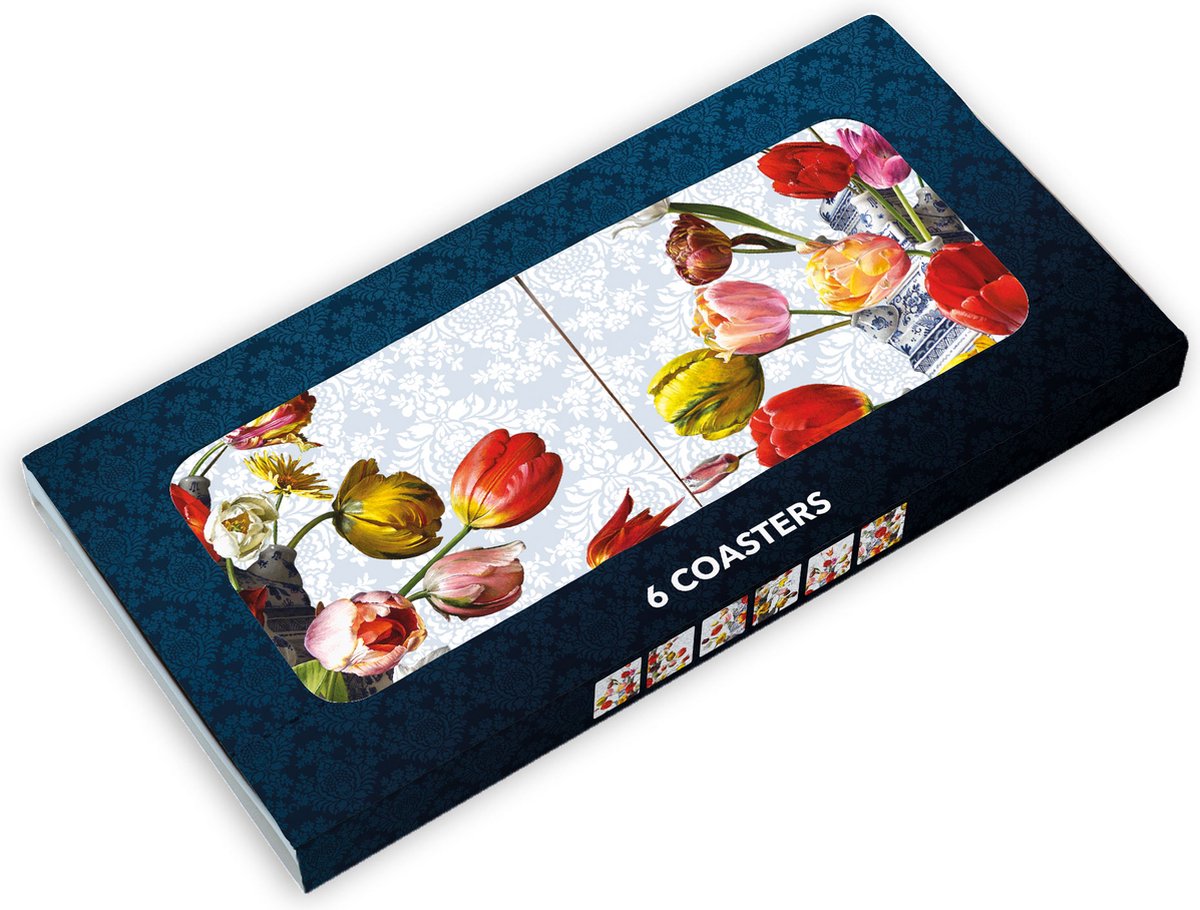 Bloemstilleven met Tulpenvaas, Roman Reisinger Onderzetters 6 stuks