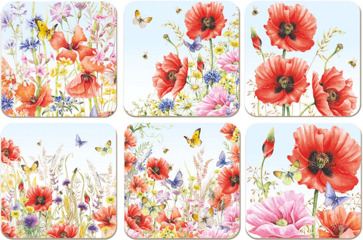 Klaprozen Janneke Brinkman Onderzetters 6 stuks