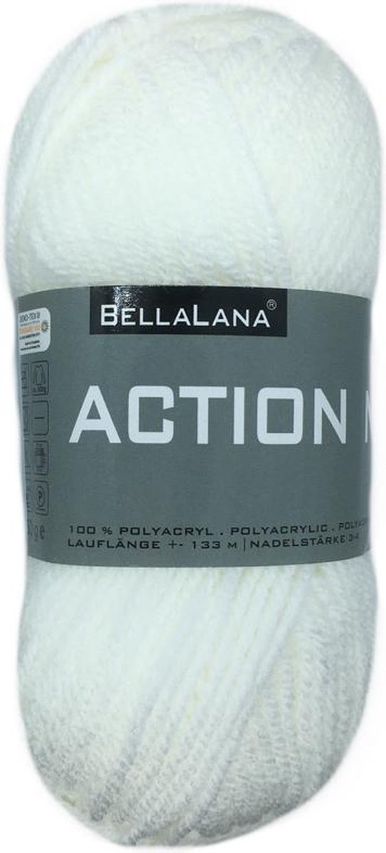 Bellalana Action new acryl garen - gebroken wit - pendikte 3 a 4mm - 1 bol van 50 gram