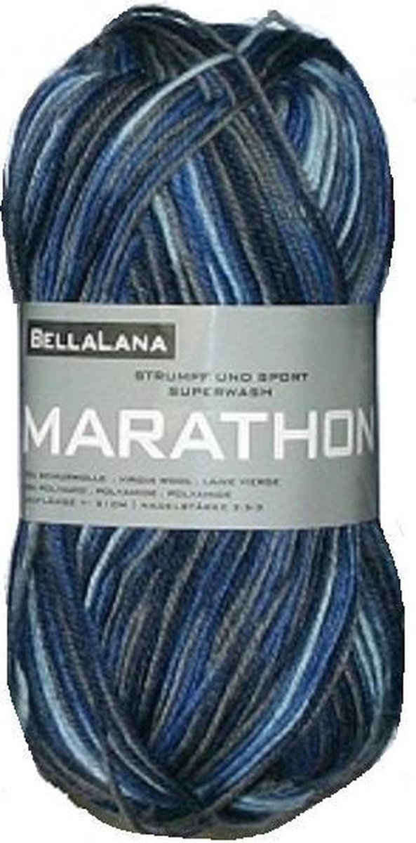 Bellalana gemêleerd sokkenwol Marathon - wol en acryl garen - donker blauw (390) - naald 2,5 a 3