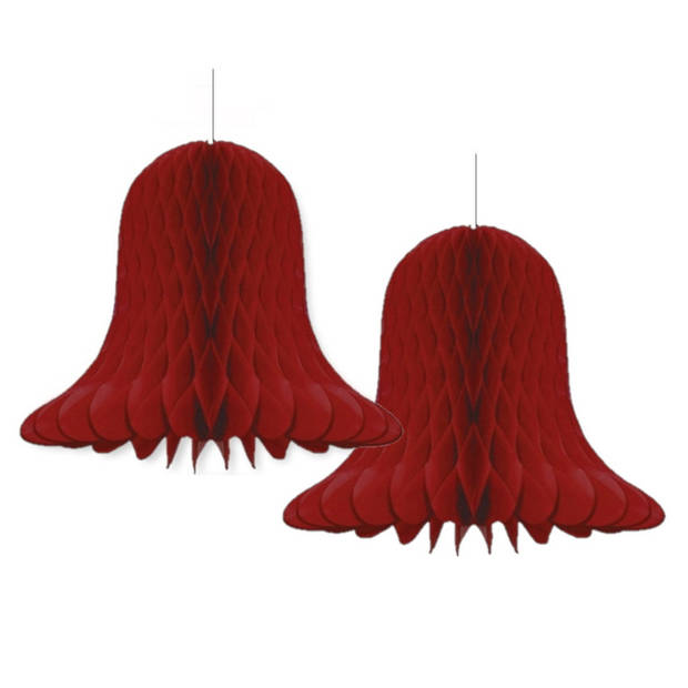 2x Kerst/feest decoratie klokken bordeaux rood 30 cm - Hangdecoratie